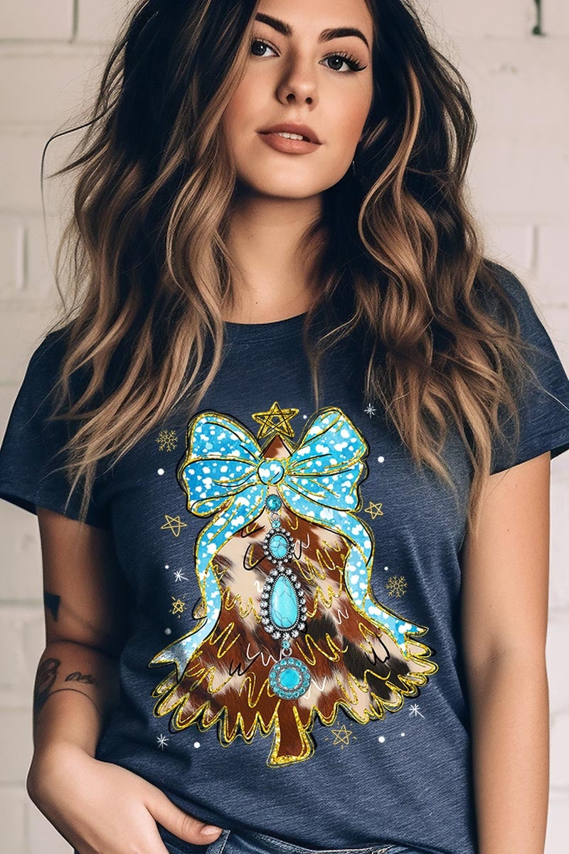 US3001P-E3184 Turquoise Christmas Tree Graphic Plus Tee $16