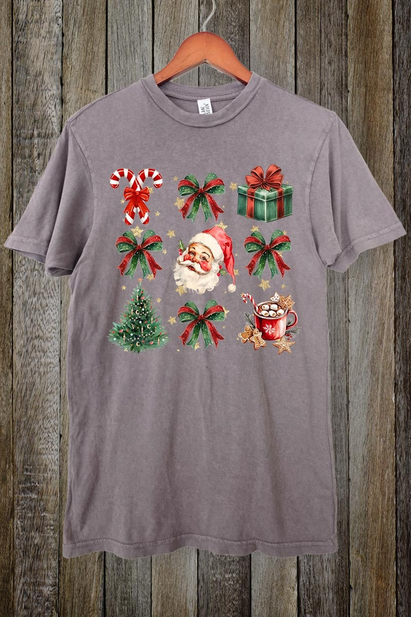 LS002-E3217 Santa Gifts & Bows Christmas Graphic Vintage Tee $15.5