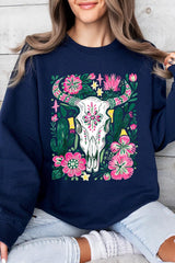 UL180-E3086 Western Floral Cow Skull Graphic Sweatshirt $20