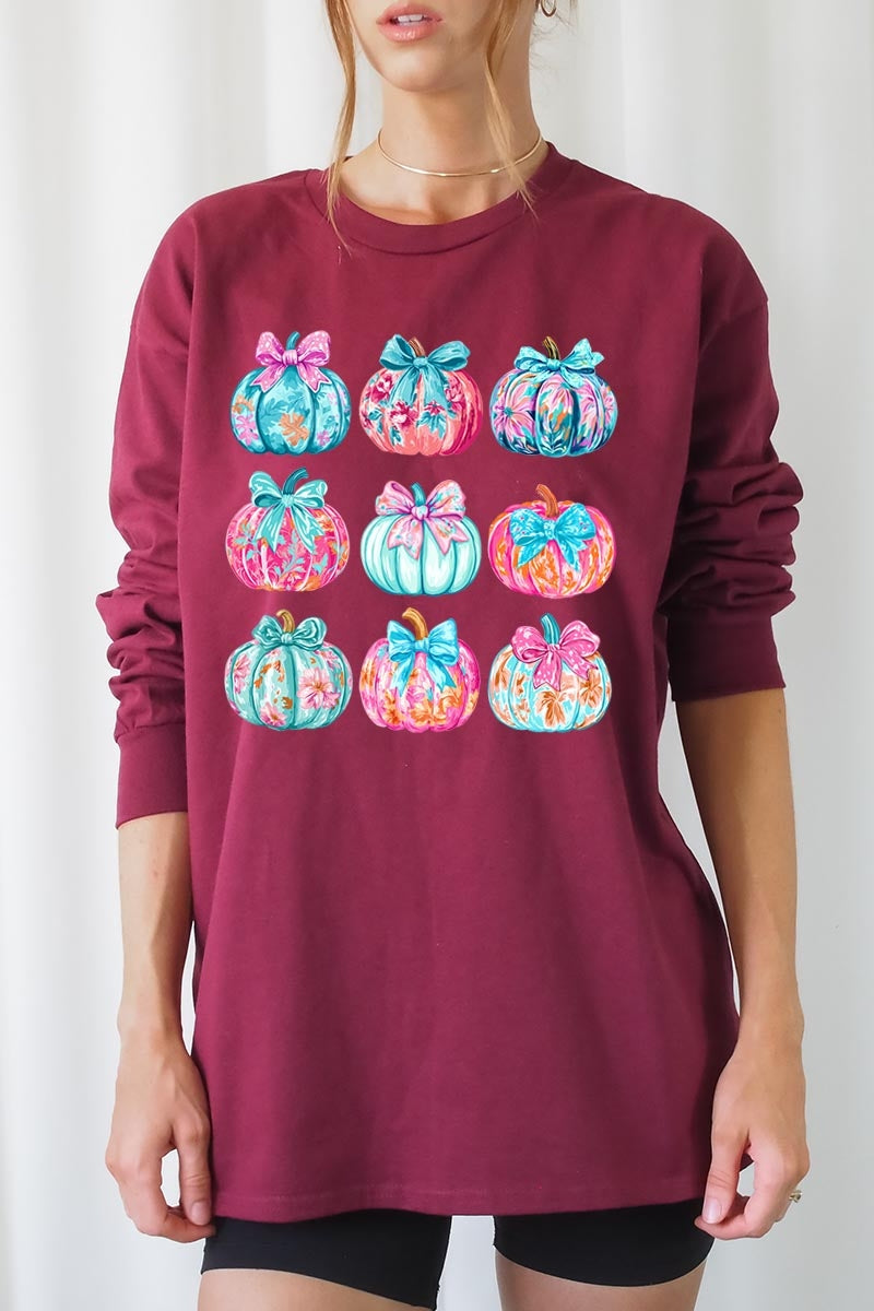 UL240P-E3137 Coquette Pumpkin Graphic Plus Long Sleeve Tee $17