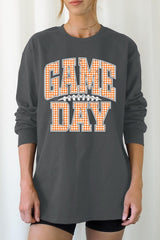 UL240-E3129 Orange Gingham Game Day Graphic Long Sleeve Tee $13.75