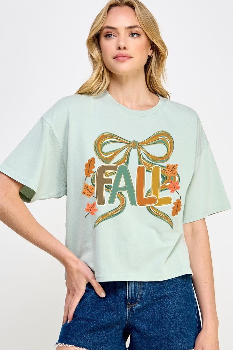 CTS-E3121 Fall Brushstroke Bow Graphic Relaxed Crop Top $11