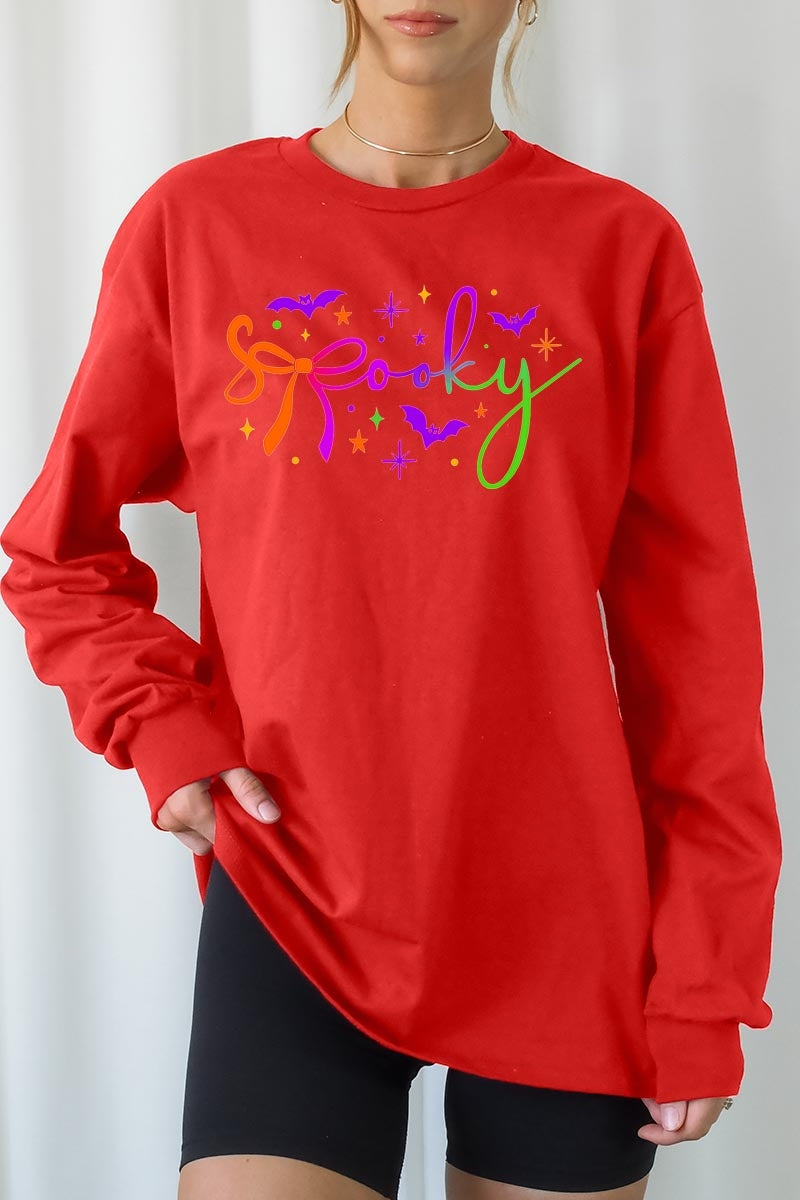UL240P-E3109 Spooky Halloween Graphic Plus Long Sleeve Tee $17