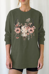 UL240P-E3113 Western Skull Floral Graphic Plus Long Sleeve Tee $17