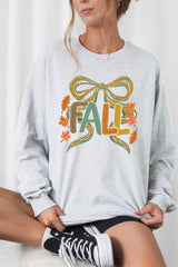 UL240-E3121 Fall Brushstroke Bow Graphic Long Sleeve Tee $13.75