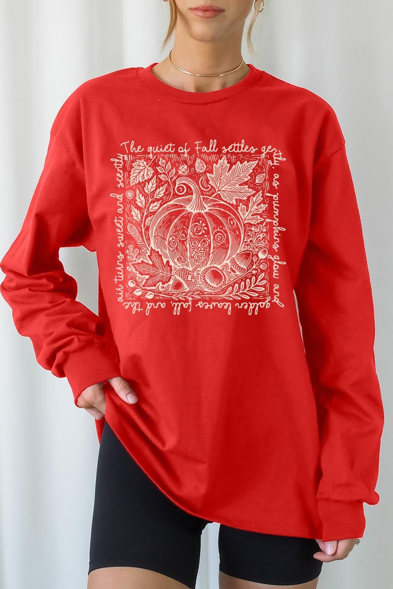 UL240-E3112 Fall Pumpkin Botanical Graphic Long Sleeve Tee $13.75