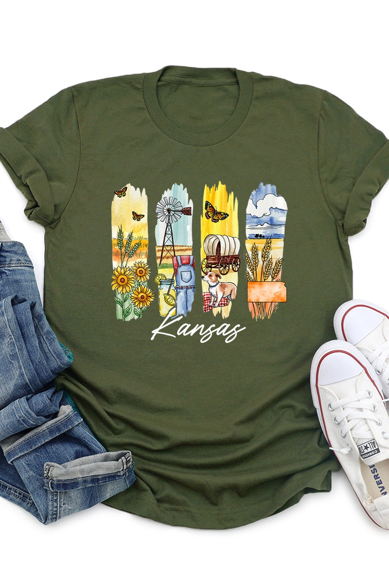 US3001P-E3061KS Kansas State Brushstroke Graphic Plus Tee $16
