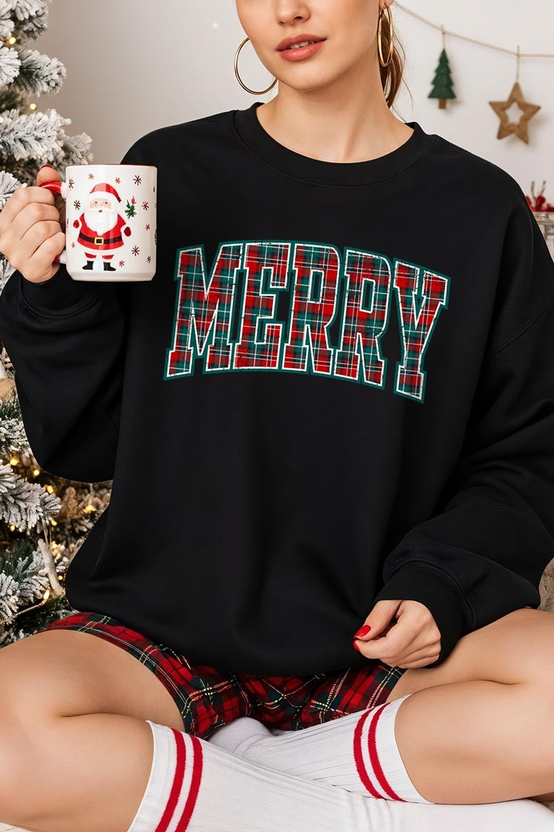 UL180-E3210 Classic Plaid Merry Graphic Sweatshirt $20