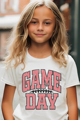 US3001Y-E3126Z Red Gingham Game Day Kids Graphic Tee $11