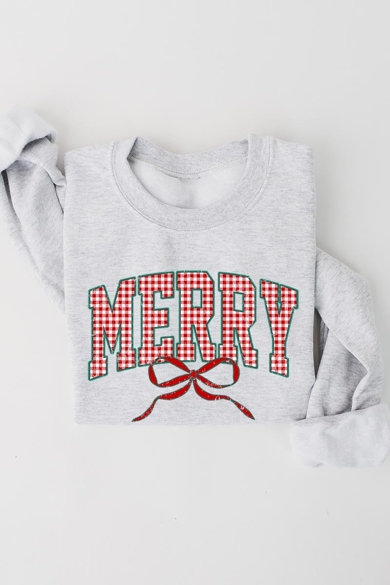 UL180-E3206 Plaid Merry Christmas Bow Graphic Sweatshirt $20