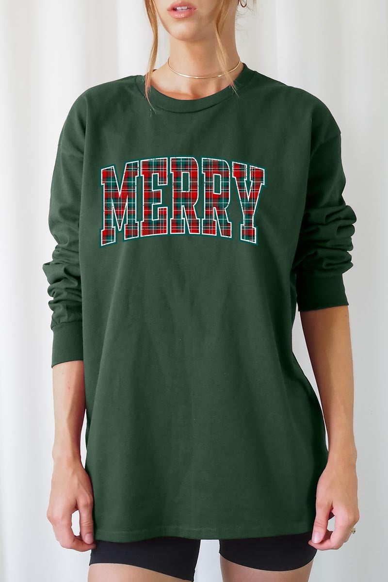 UL240P-E3210 Classic Plaid Merry Graphic Plus Long Sleeve Tee $17