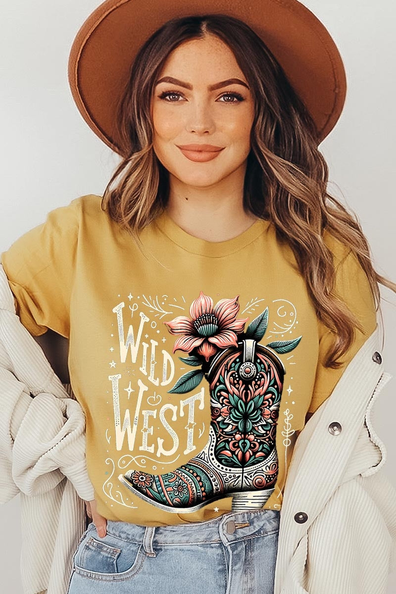 US3001P-E3100 Wild West Cowgirl Boot Graphic Plus Tee $16