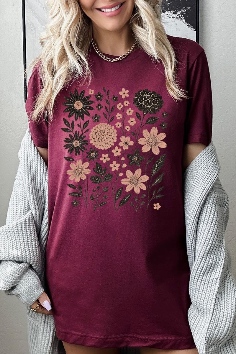 US3001P-E3178 Fall Floral Garden Graphic Plus Tee $16