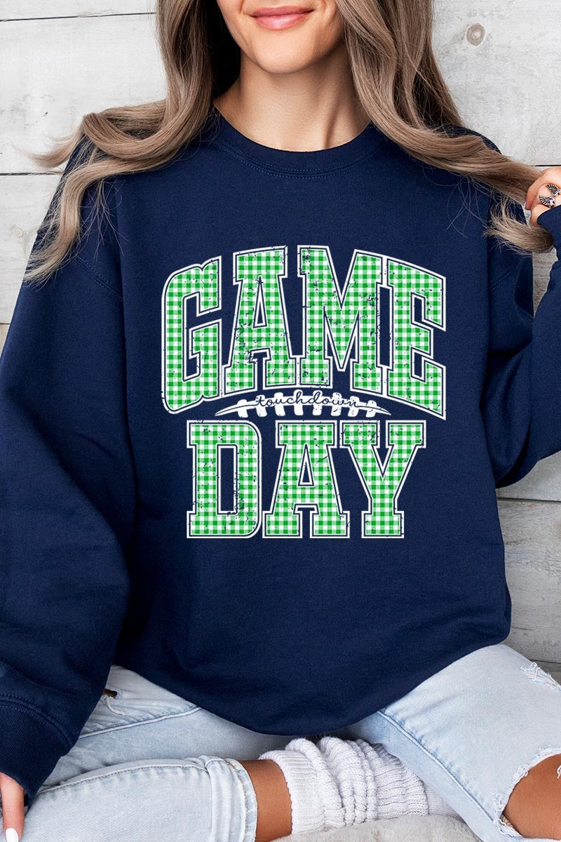UL180P-E3128 Green Gingham Game Day Graphic Plus Sweatshirt $25