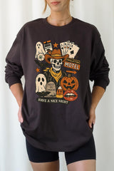 UL240P-E3107 Spooky Skeleton Graphic Plus Long Sleeve Tee $17