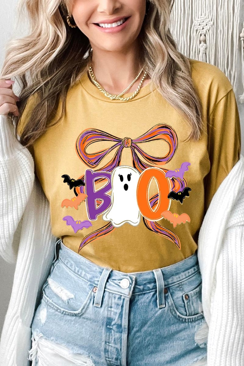 US3001P-E3120 Boo Brushstroke Bow Graphic Plus Tee $16