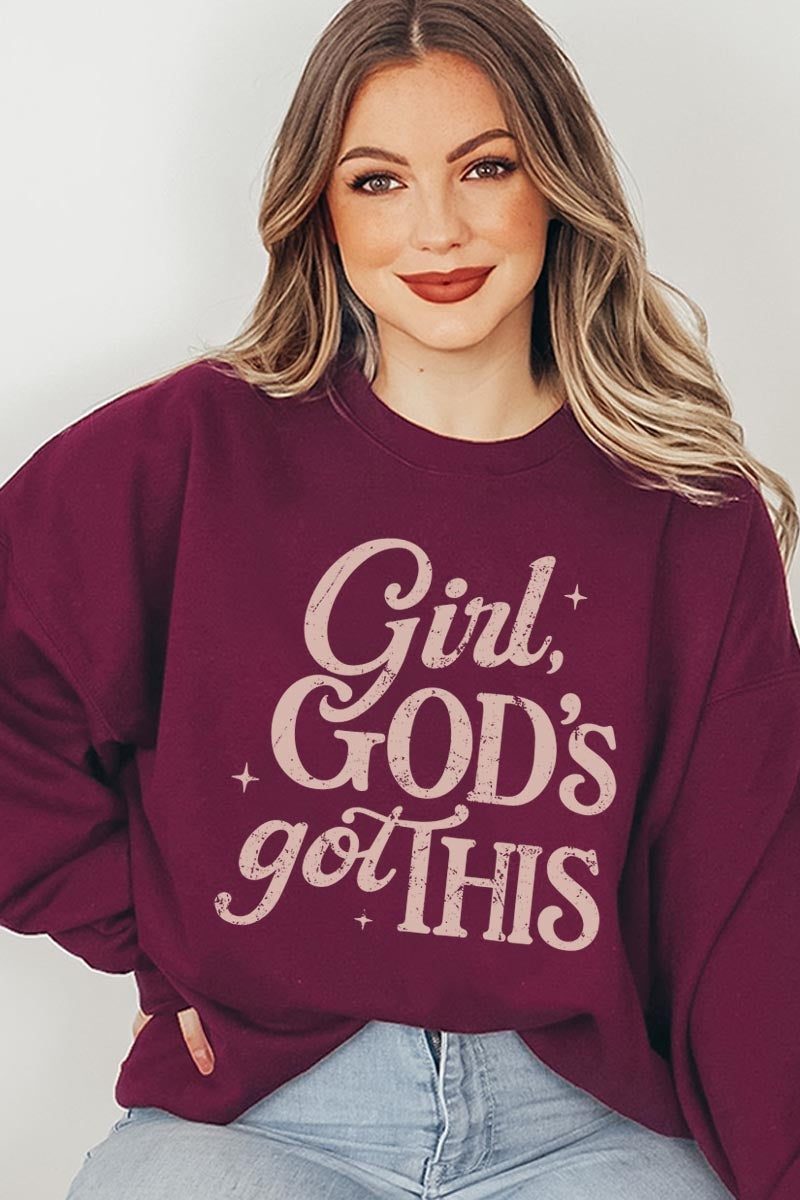 UL180-E3102 Girl, Godu2019s Got This Graphic Sweatshirt $20