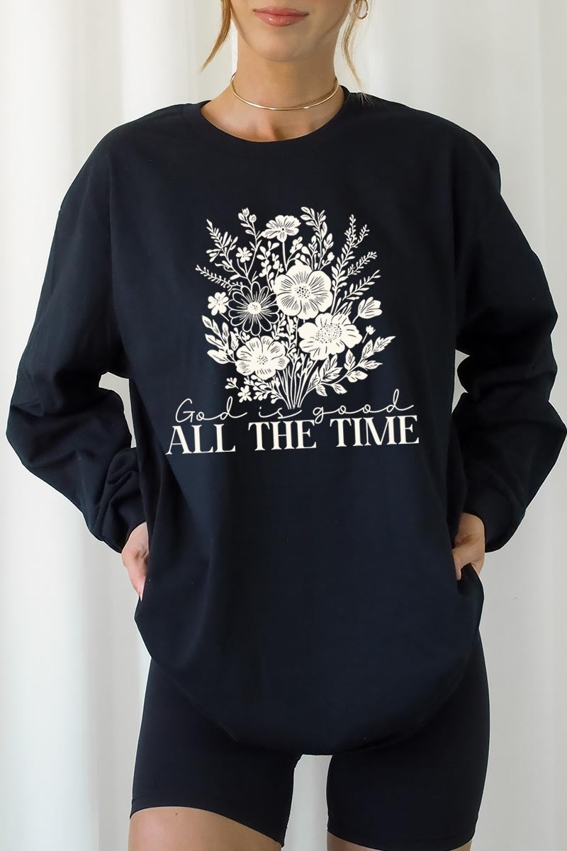 UL240P-E3116 God Is Good Floral Graphic Plus Long Sleeve Tee $17