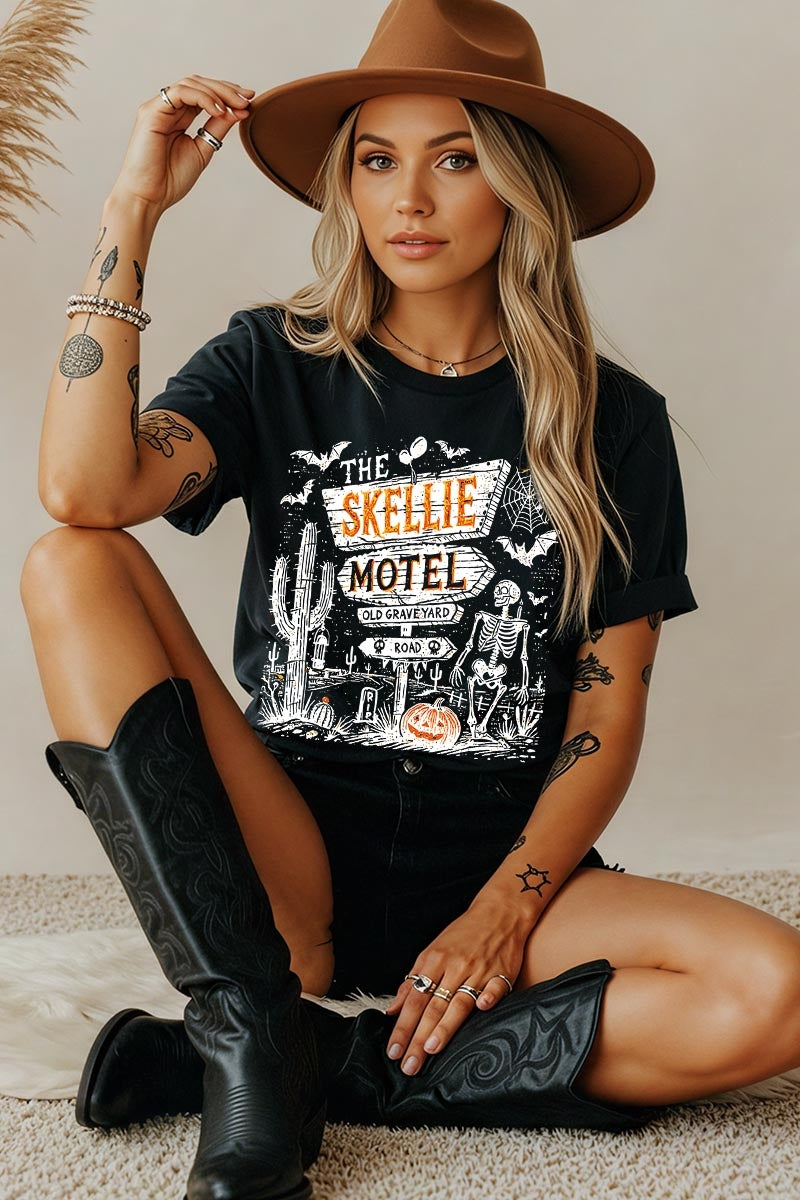 5000-E3108 Skellie Motel Halloween Graphic Heavy Cotton Tee $9