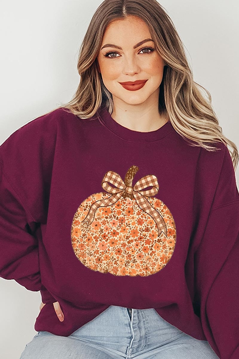 UL180P-E3135 Floral Fall Pumpkin Graphic Plus Sweatshirt $25