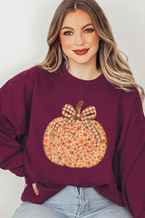 UL180-E3135 Floral Fall Pumpkin Graphic Sweatshirt $20