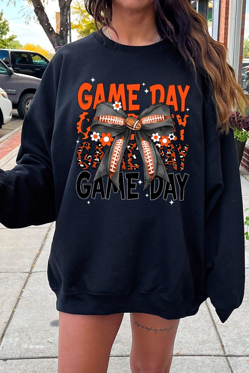 UL180-E3088 Orange Black Football Game Day Bow Sweatshirt $20