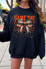 UL180P-E3088 Orange Black Football Game Day Bow Plus Sweatshirt $25