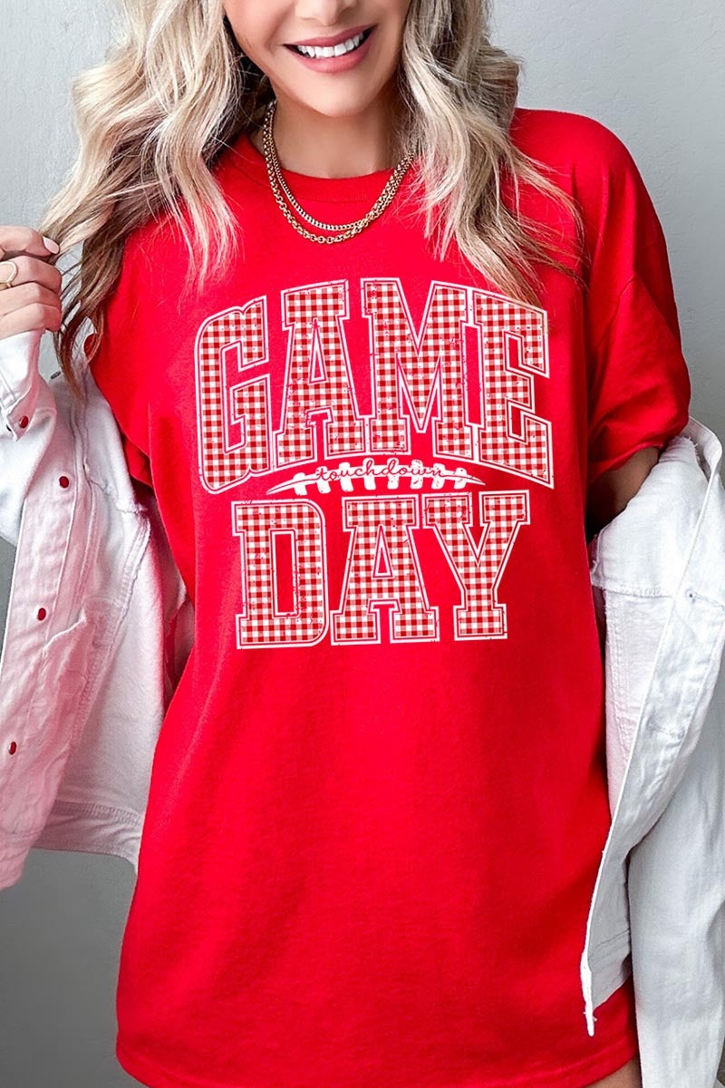 5000-E3126 Red Gingham Game Day Graphic Heavy Cotton Tee $9