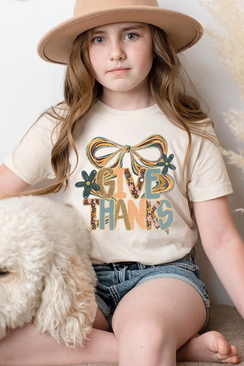 US3001Y-E3154Z Give Thanks Bow Kids Graphic Tee $11