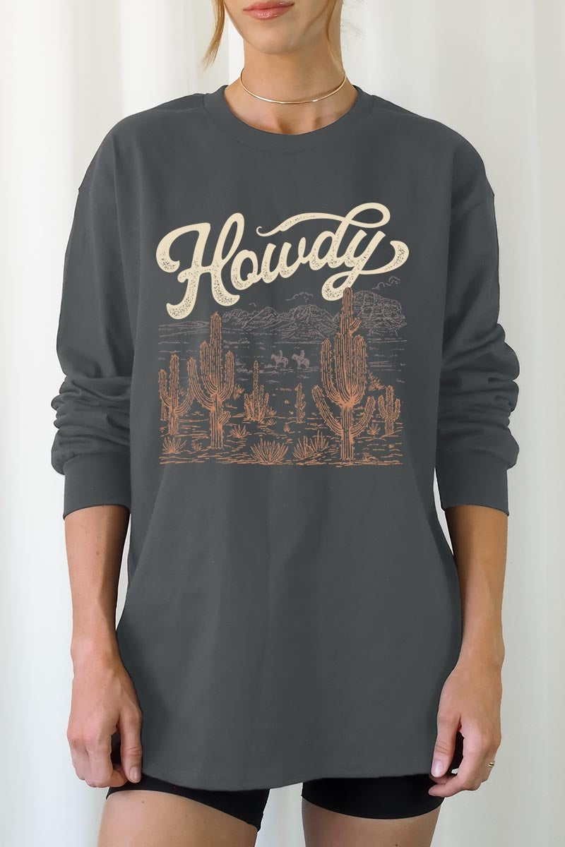 UL240P-E3095 Howdy Desert Western Graphic Plus Long Sleeve Tee $17