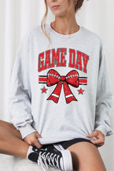 UL240P-E3062 Red Game Day Football Bow Plus Long Sleeve Tee $17