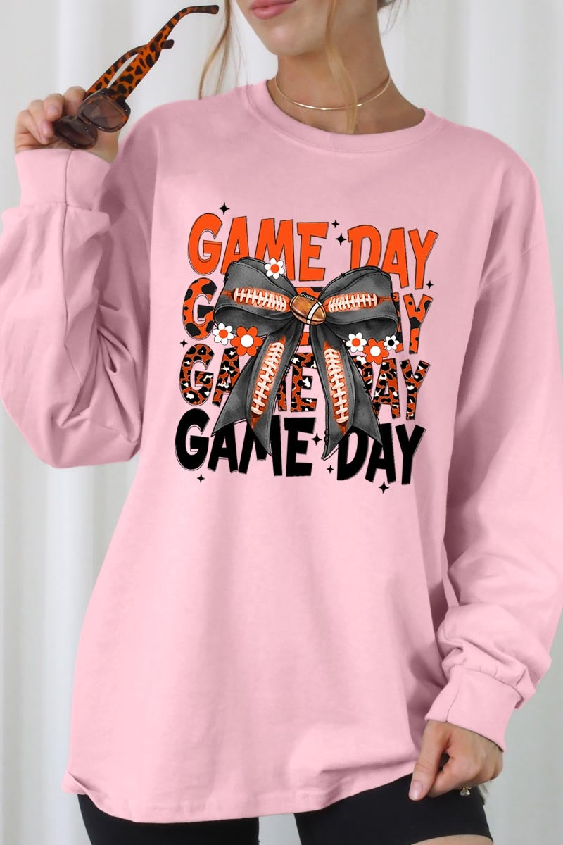 UL240P-E3088 Orange Black Football Bow Plus Long Sleeve Tee $17