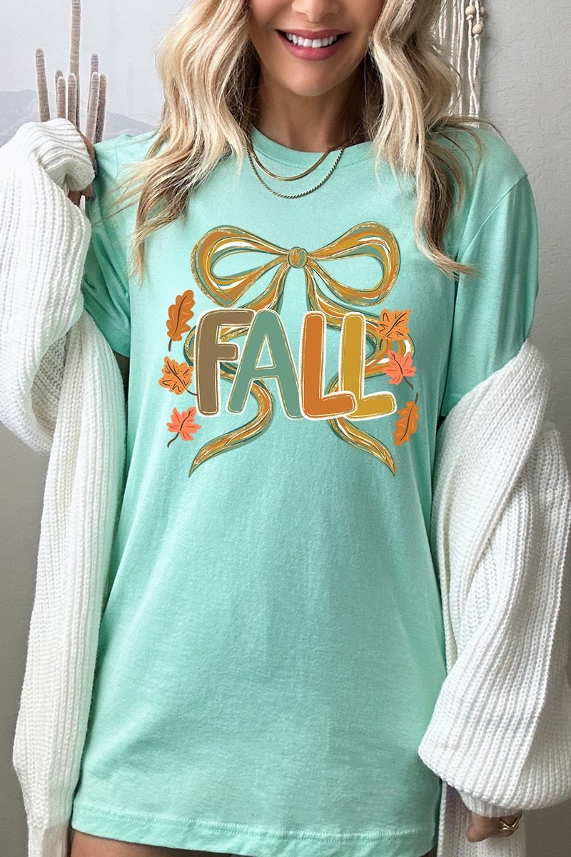 US3001-E3121 Fall Brushstroke Bow Graphic Tee $12.5