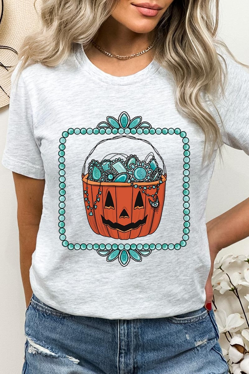 US3001-E3140 Halloween turquoise pumpkin Graphic Tee $12.5