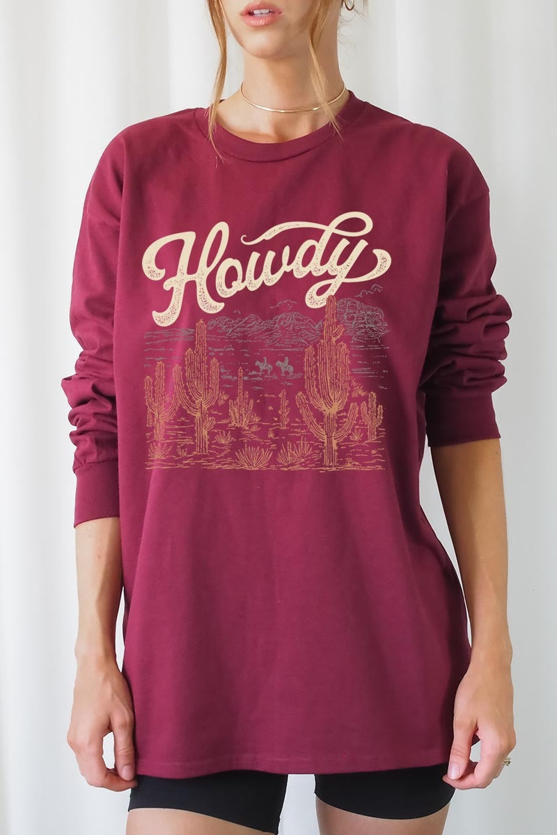 UL240P-E3095 Howdy Desert Western Graphic Plus Long Sleeve Tee $17