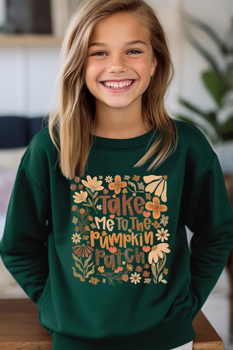 UL180B-E3136Z Take Me To The Pumpkin Patch Kids Graphic Sweatshirt $20