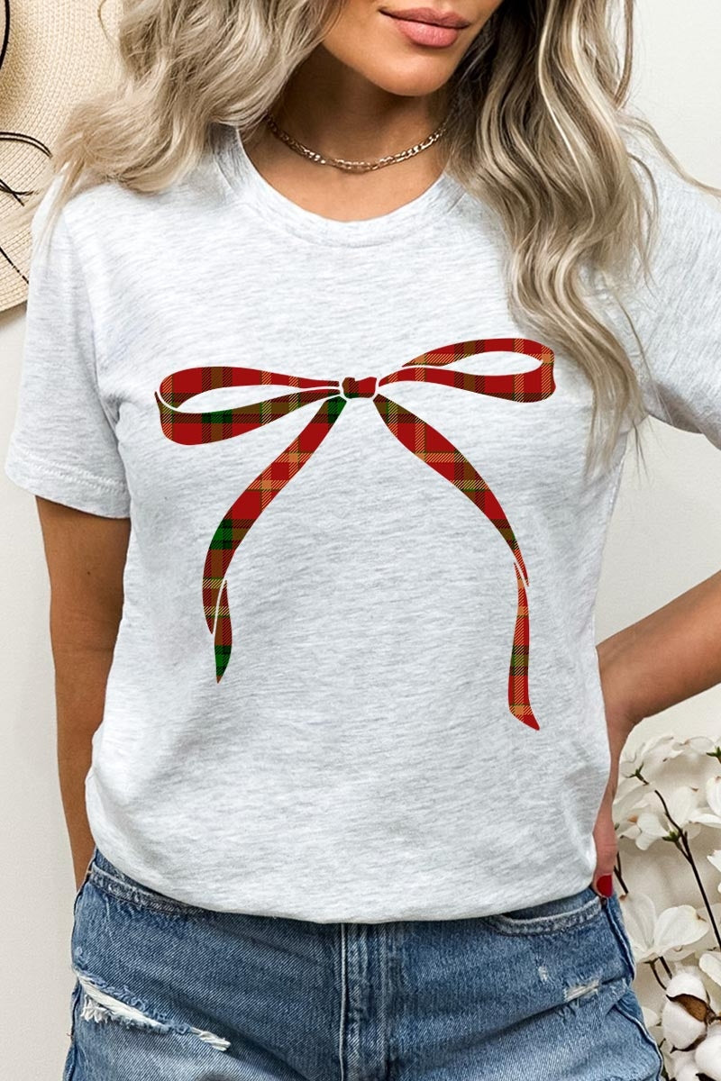 US3001-E3211 Red Bow Christmas Graphic Tee $12.5