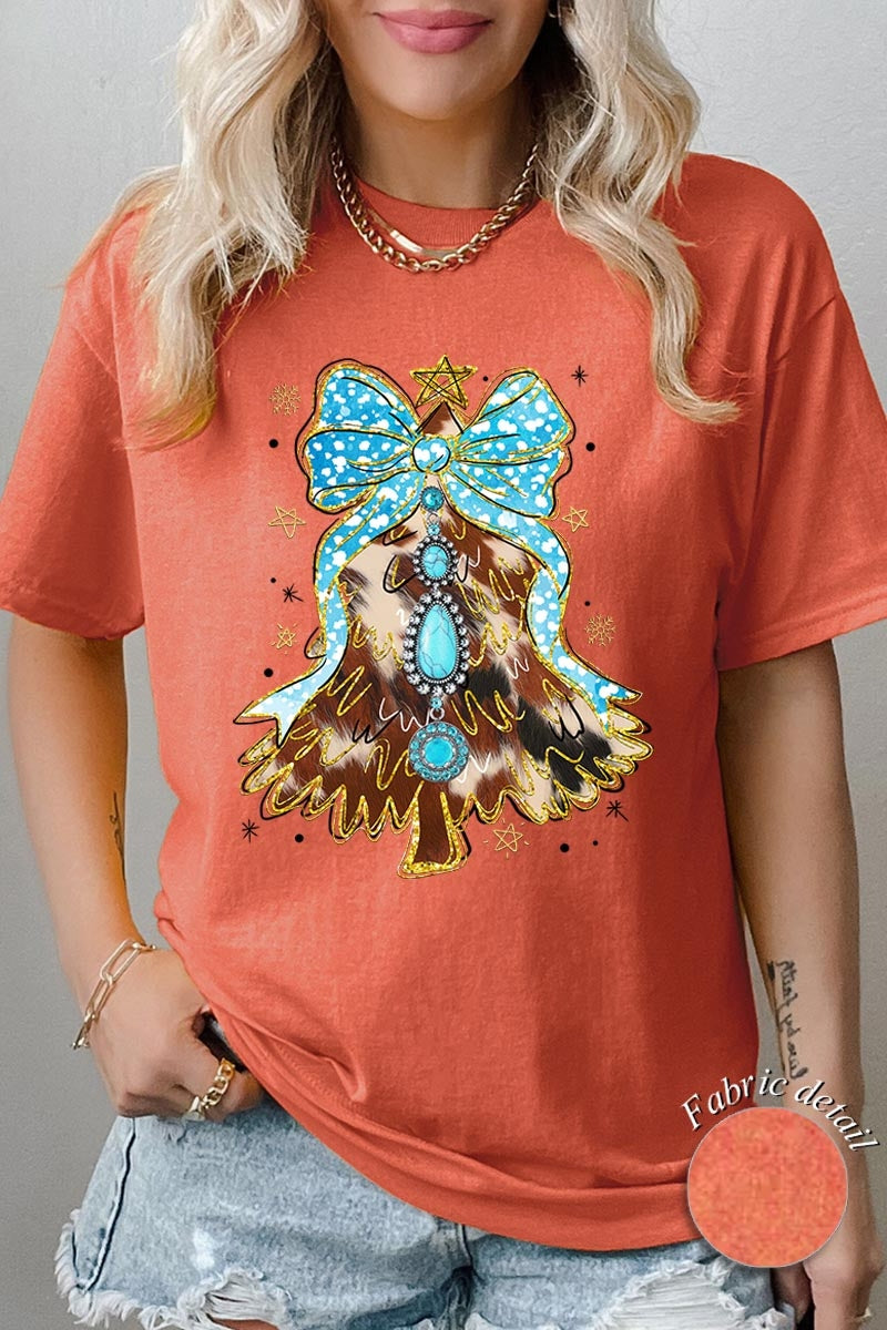 5000P-E3184 Turquoise Christmas Tree Graphic Plus Heavy Cotton Tee $12.75