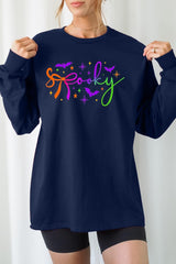 UL240P-E3109 Spooky Halloween Graphic Plus Long Sleeve Tee $17