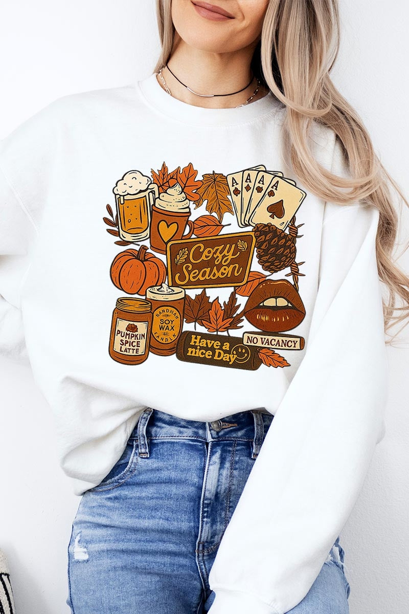 UL180P-E3119 Retro Fall Collage Graphic Plus Sweatshirt $25