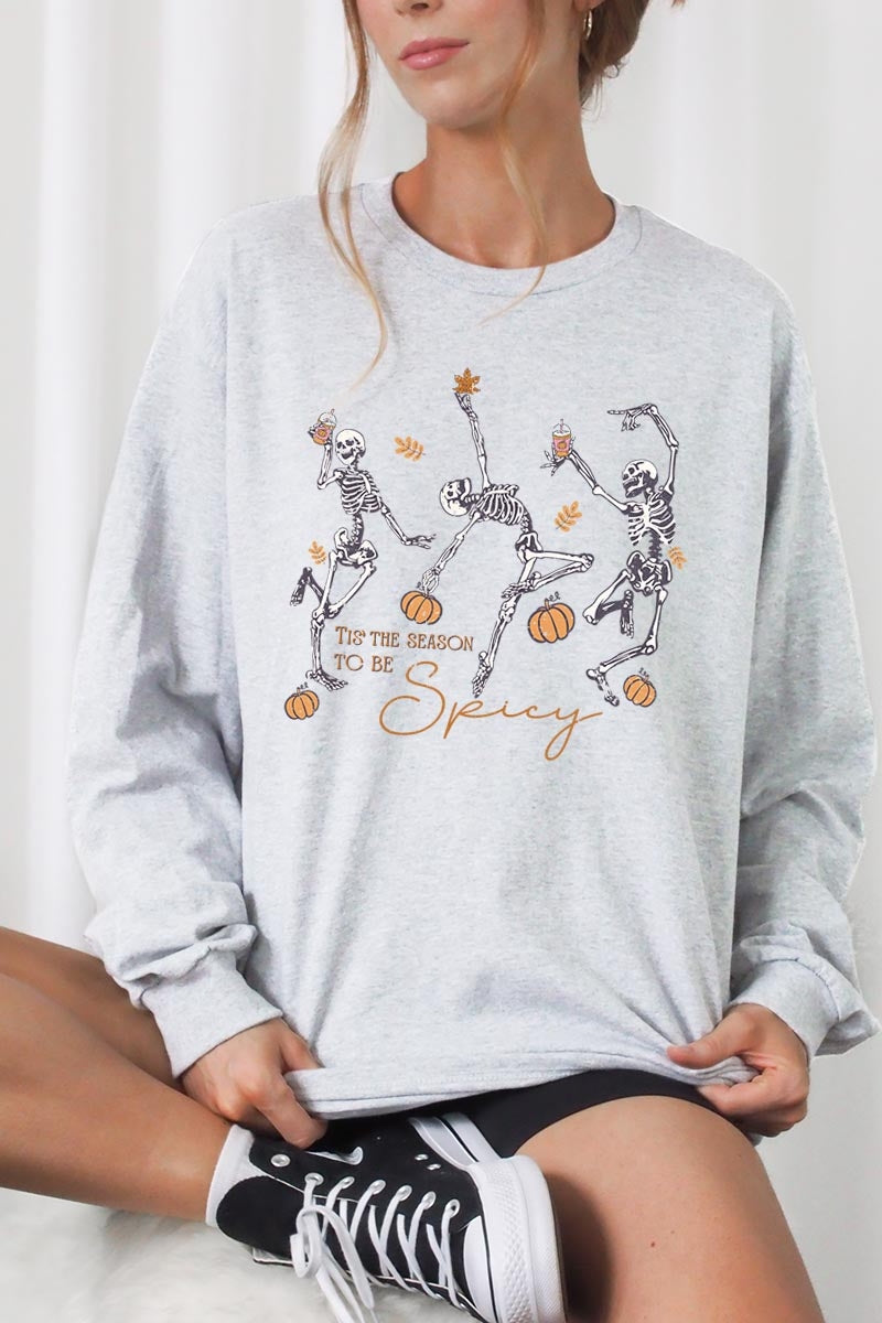 UL240P-E3123 Halloween Skeleton Graphic Plus Long Sleeve Tee $17