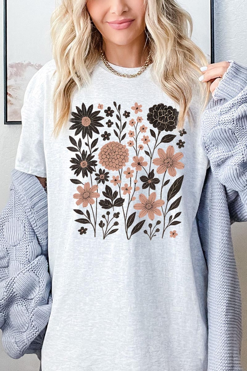 5000P-E3178 Fall Floral Garden Graphic Plus Heavy Cotton Tee $12.75