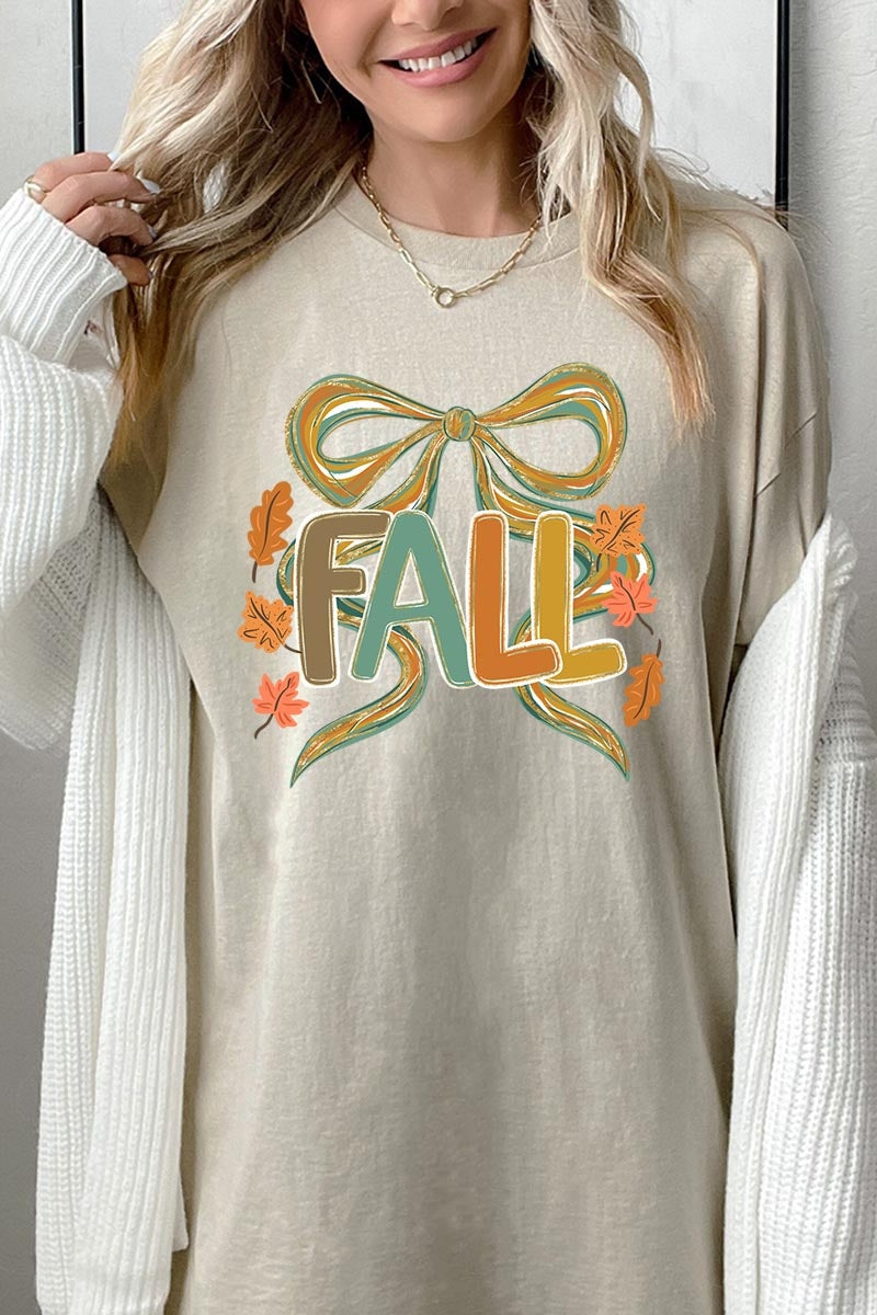 5000P-E3121 Fall Brushstroke Bow Graphic Plus Heavy Cotton Tee $12.75