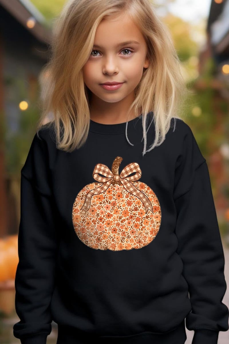UL180B-E3135Z Floral Fall Pumpkin Kids Graphic Sweatshirt $20