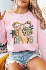 UL180-E3154 Give Thanks Bow Graphic Sweatshirt $20