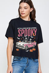CTS-E3142 Spooky Skeleton Graphic Relaxed Crop Top $11