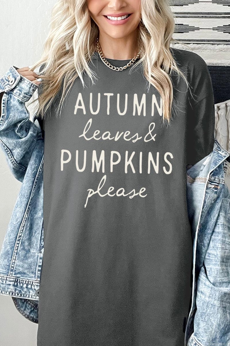 5000-E3158 Autumn Leaves Pumpkins Graphic Heavy Cotton Tee $9