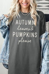5000P-E3158 Autumn Leaves Pumpkins Graphic Plus Heavy Cotton Tee $12.75