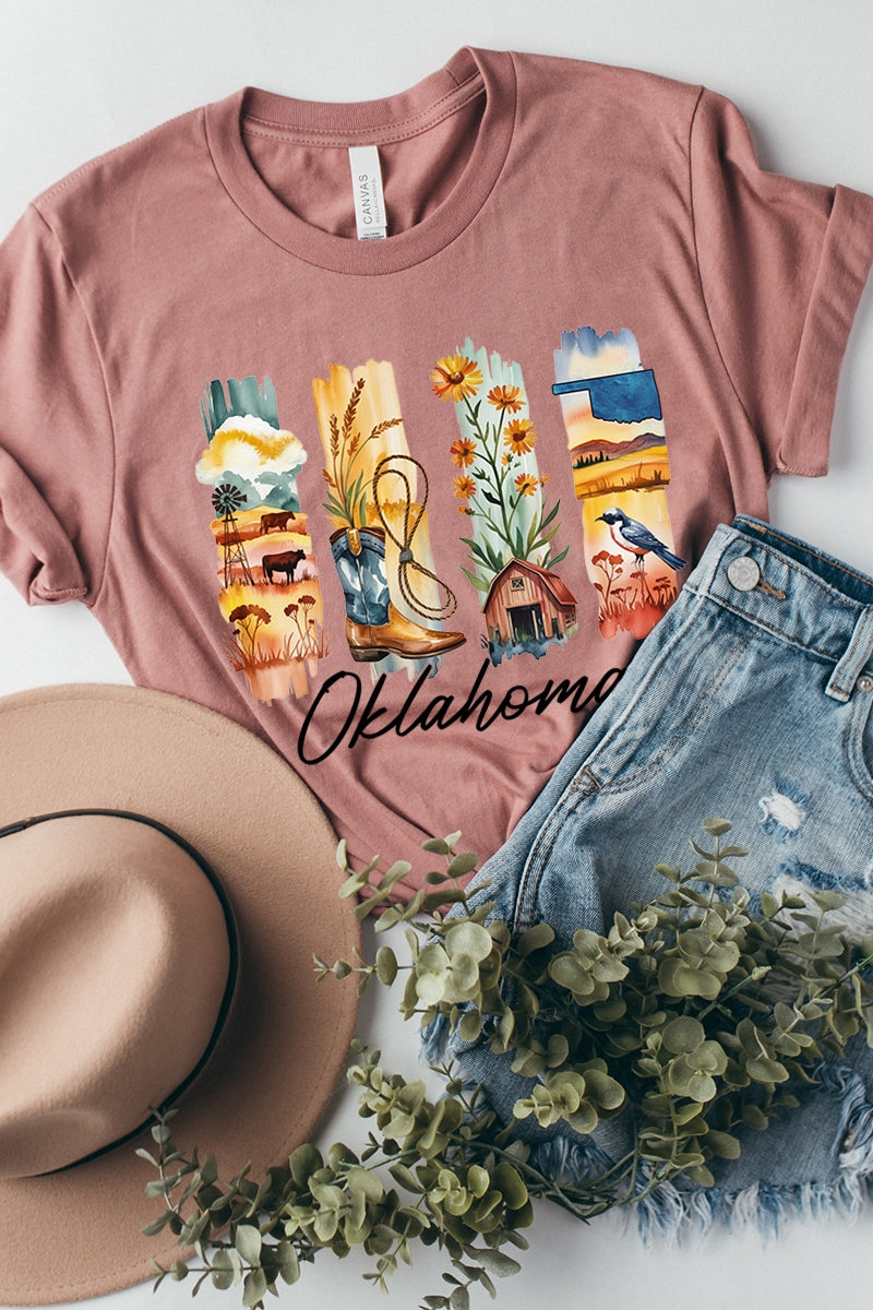 US3001-E3061OK Oklahoma State Brushstroke Graphic Tee $12.5
