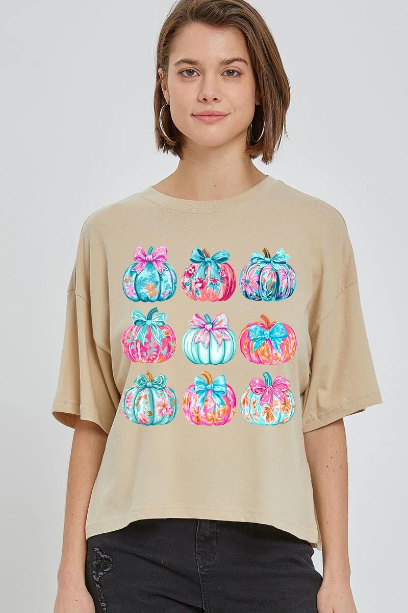 CTS-E3137 Coquette Pumpkin Graphic Relaxed Crop Top $11